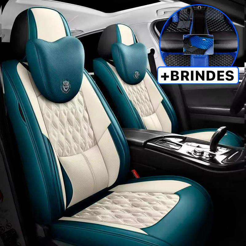 Capa Universal Veron Completa para Carro em Couro Legítimo +3 BRINDES: Tapetes Automotivos