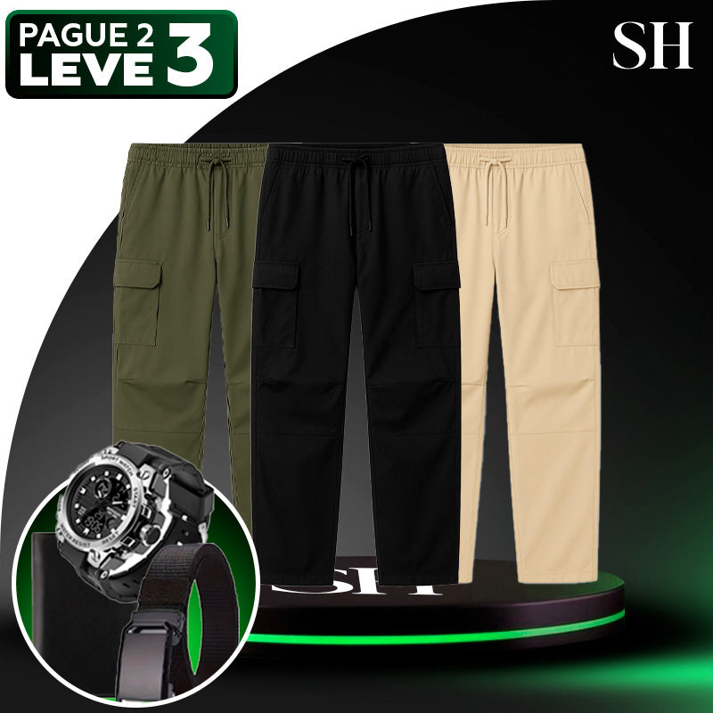 [Leve 3 Pague 2] Calça Urban em Algodão Nobre e Poliéster (Qualidade e Robustez Para o Dia a Dia!) +3BRINDES: Relógio Carteira e Cinto