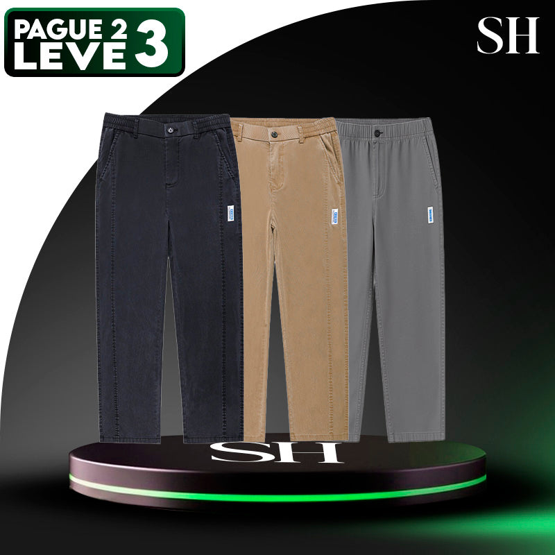 [Leve 3 Pague 2] Calça Masculina Axel em Seda Gelo e Poliéster (Estilo Imponente e Moderno!)