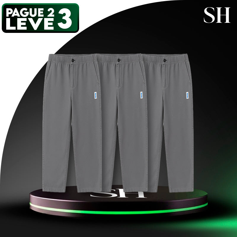 [Leve 3 Pague 2] Calça Masculina Axel em Seda Gelo e Poliéster (Estilo Imponente e Moderno!)