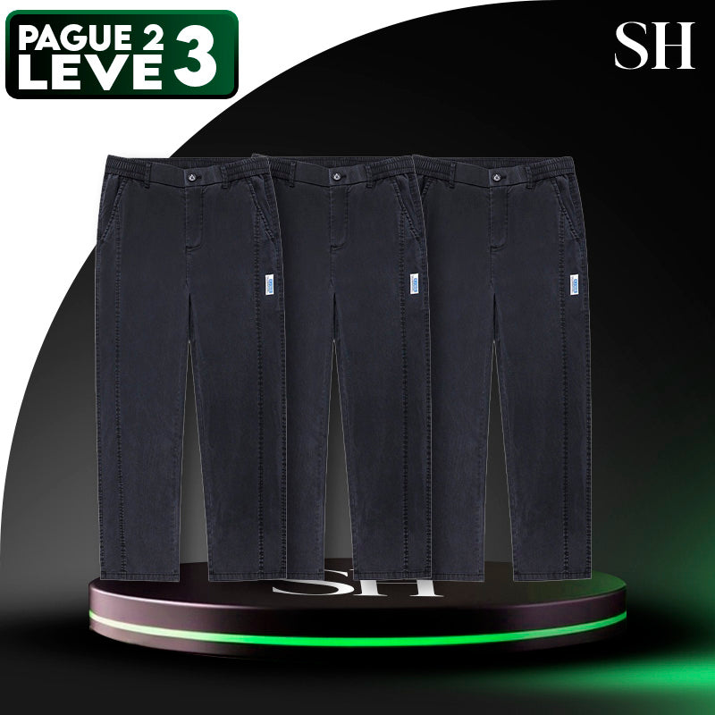 [Leve 3 Pague 2] Calça Masculina Axel em Seda Gelo e Poliéster (Estilo Imponente e Moderno!)